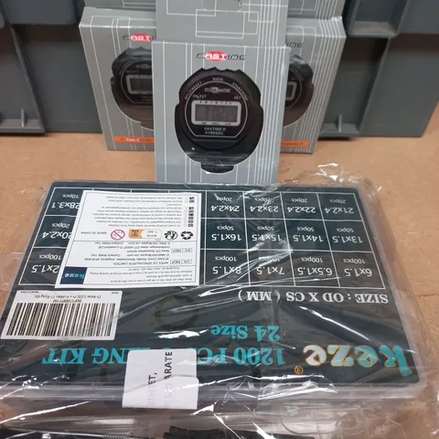 BOX OF ASSORTED ITEMS TO INCLUDE - WASHERS - STOPWATCH - HOVER BAGS