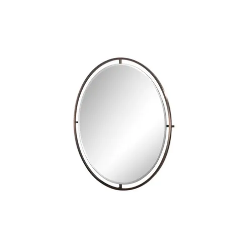 BOXED ADRIELL ROUND METAL FRAMED WALL MOUNTED ACCENT MIRROR IN BRUSHED DARK BRASS