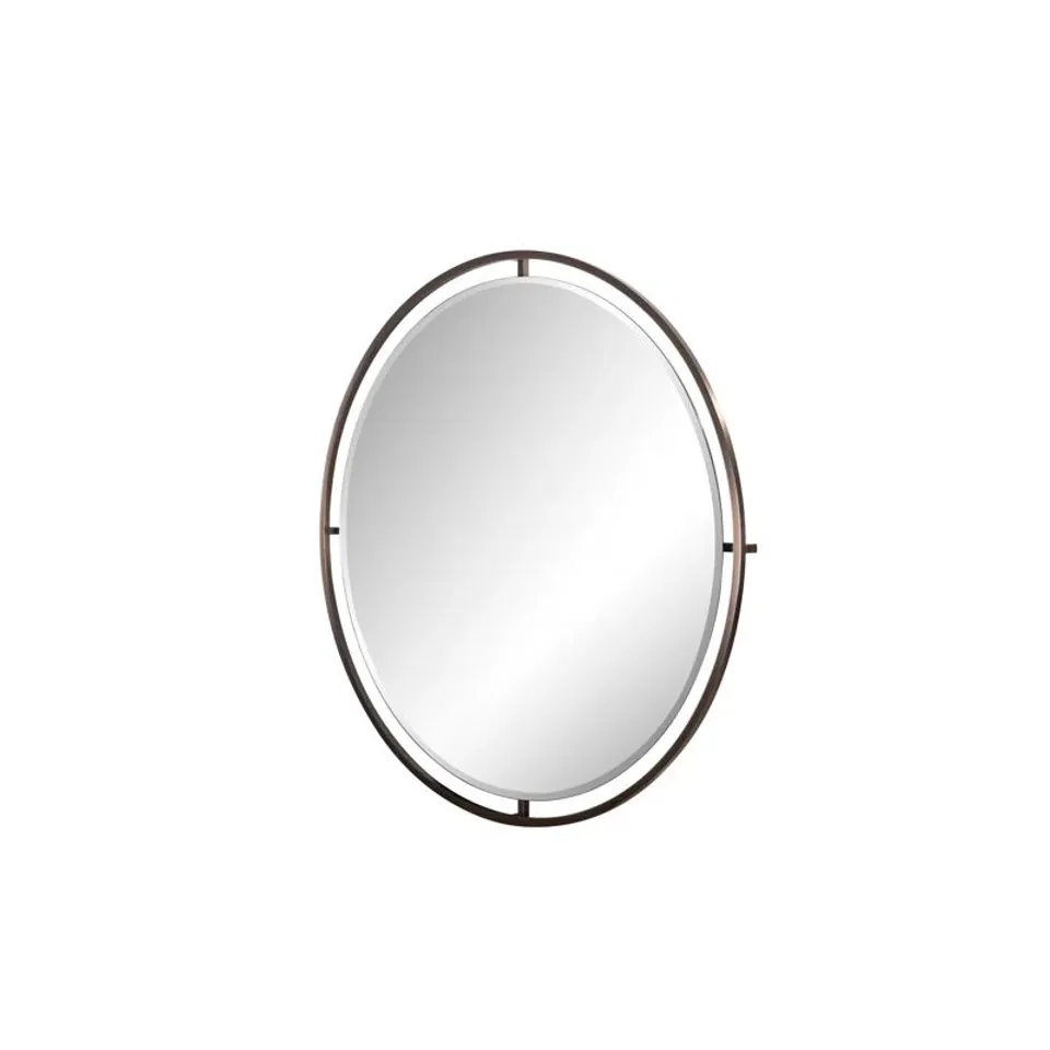 BOXED ADRIELL ROUND METAL FRAMED WALL MOUNTED ACCENT MIRROR IN BRUSHED DARK BRASS