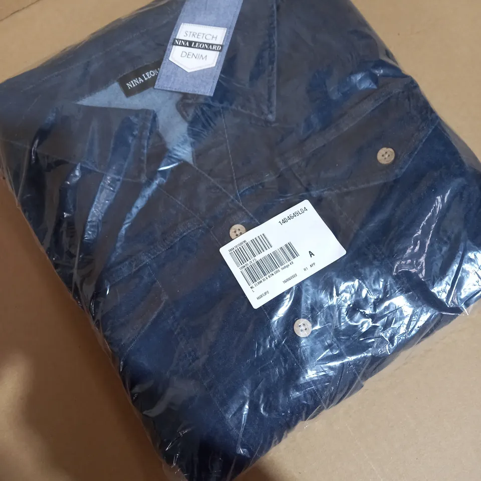 BRAND NEW ELBOW SLEEVE BUTTON UP STRETCH DENIM DRESS BY NINA LEONARD INDIGO - 4XL