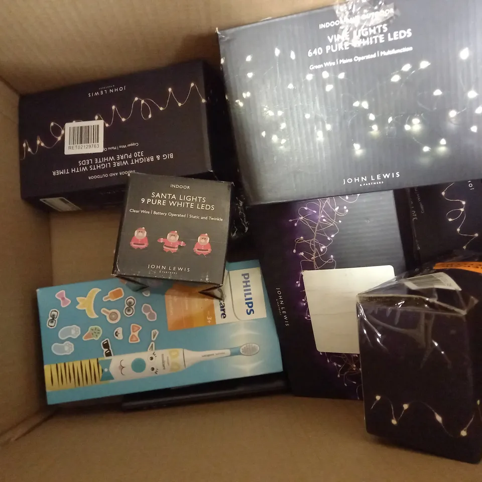 APPROXIMATELY 10 ASSORTED PRODUCTS TO INCLUDE JOHN LEWIS PINK LED VINE LIGHTS, WHITE LED VINE LIGHTS, AND WHITE LED WIRE LIGHTS 