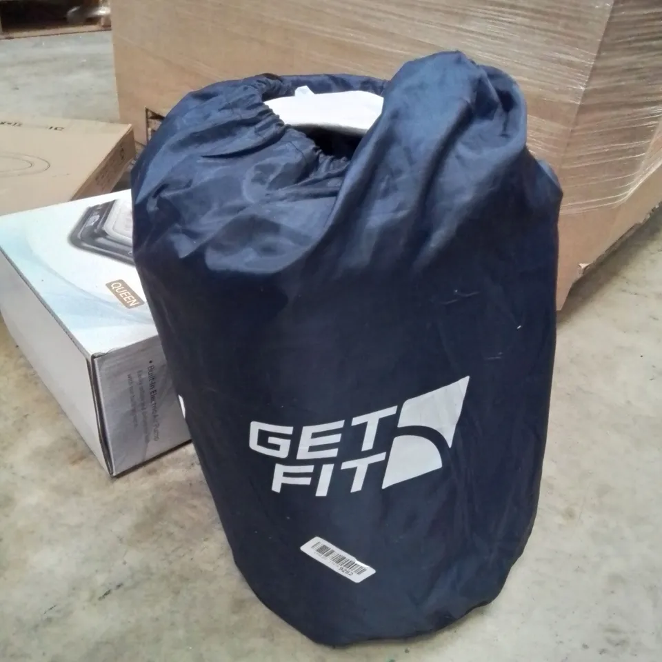 PALLET OF ASSORTED ITEMS, INCLUDING, QUEEN AIR MATTRESS, SOFT CLOSE TOILET SEAT, GET FIT AIR MATTRESS, PEDESTAL FAN, NON STICK WOK PAN, BATHROOM MIRROR,