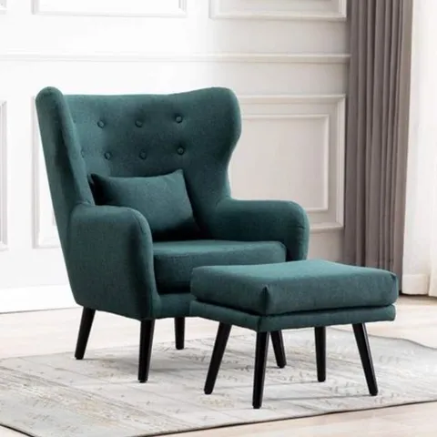 BOXED WINSLOW GREEN LINEN FABRIC ACCENT CHAIR & FOOTSTOOL (1 BOX)