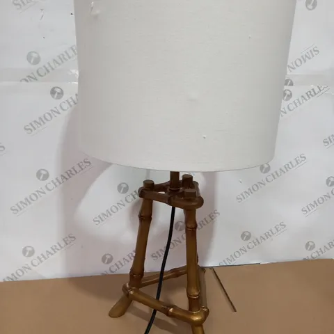 BOXED BRONZE COLOURED BASE LAMP WITH WHITE SHADE 