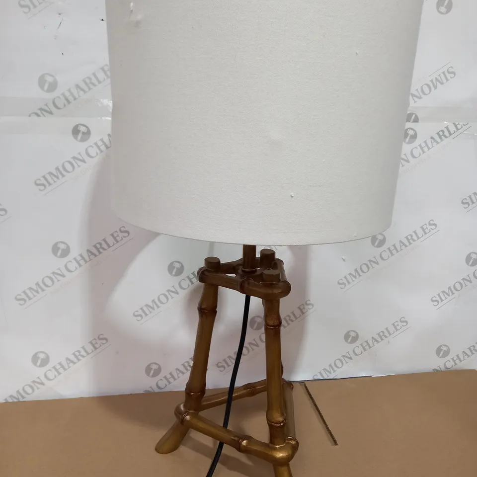 BOXED BRONZE COLOURED BASE LAMP WITH WHITE SHADE 