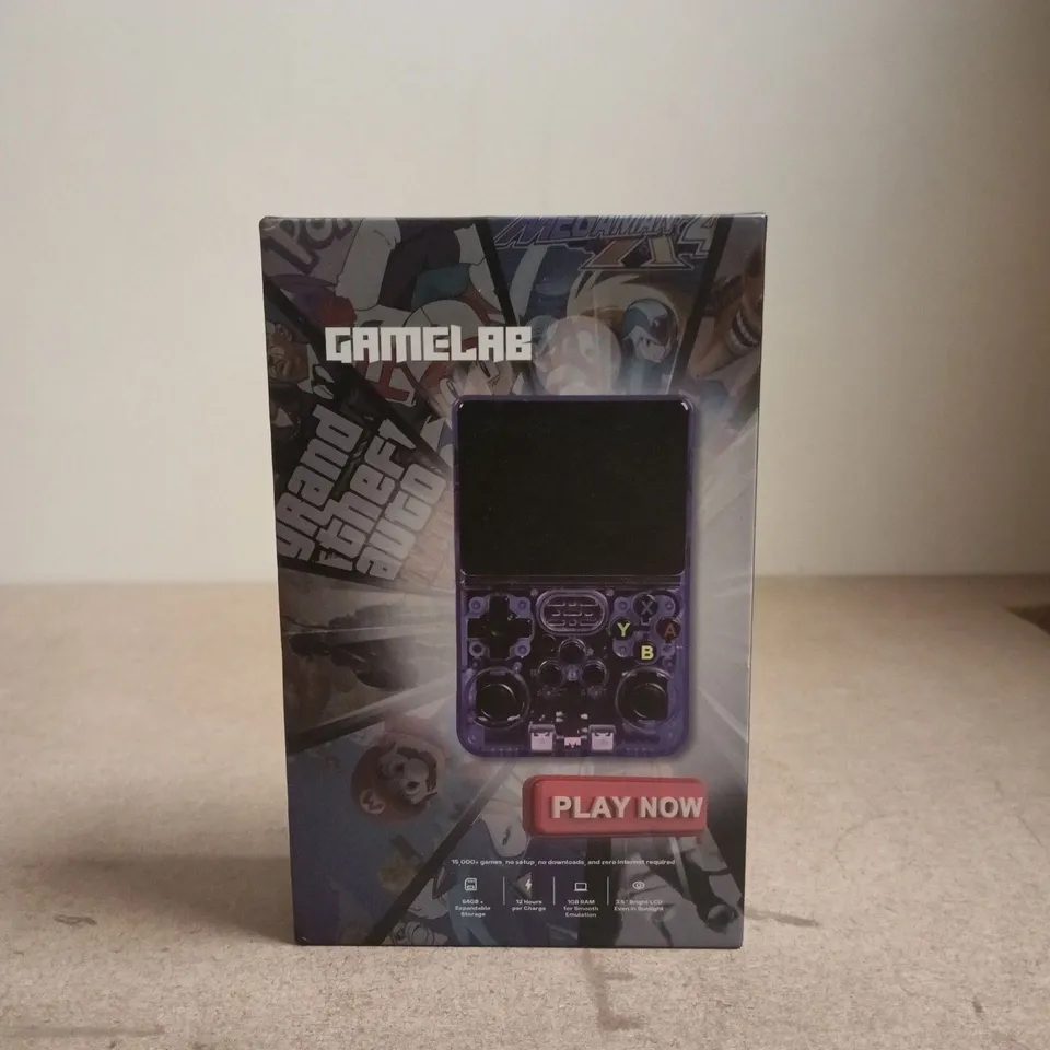 BOXED GAMELAB ALL-IN-ONE HANDHELD GAME DEVICE IN PURPLE