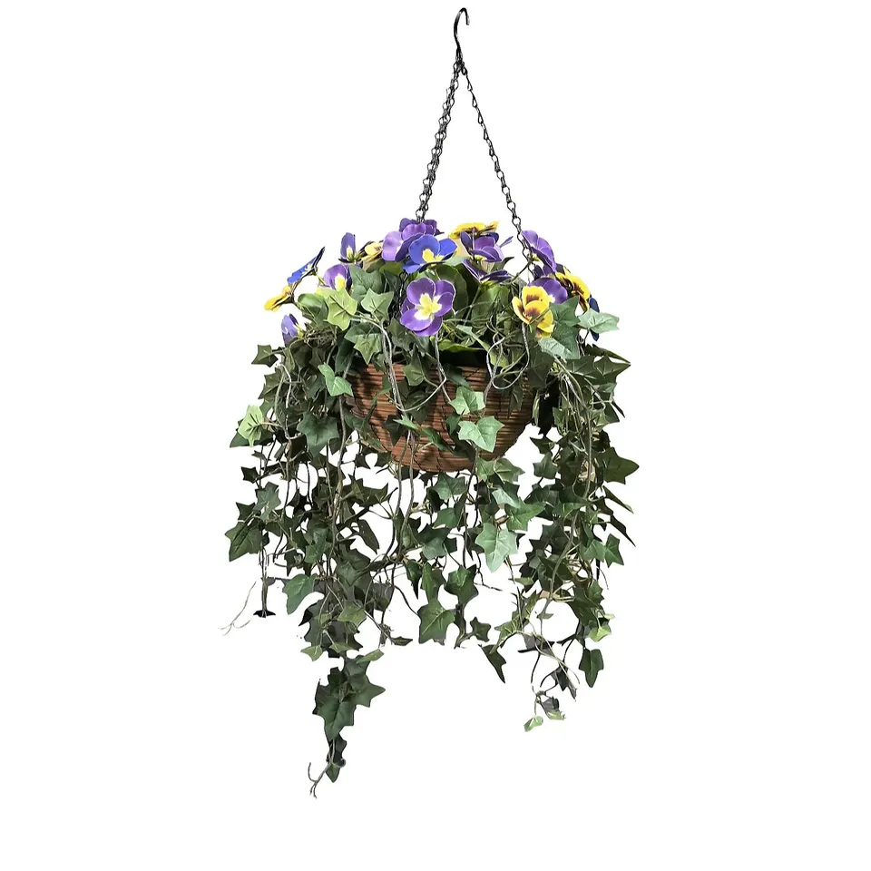 OUTLET GARDEN REFLECTIONS PRE-LIT FAUX PANSY HANGING BASKET