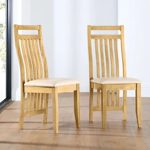 BOXED BALI DINING CHAIR, IVORY CLASSIC FAUX LEATHER & NATURAL OAK FINISHED SOLID HARDWOOD (1 BOX)