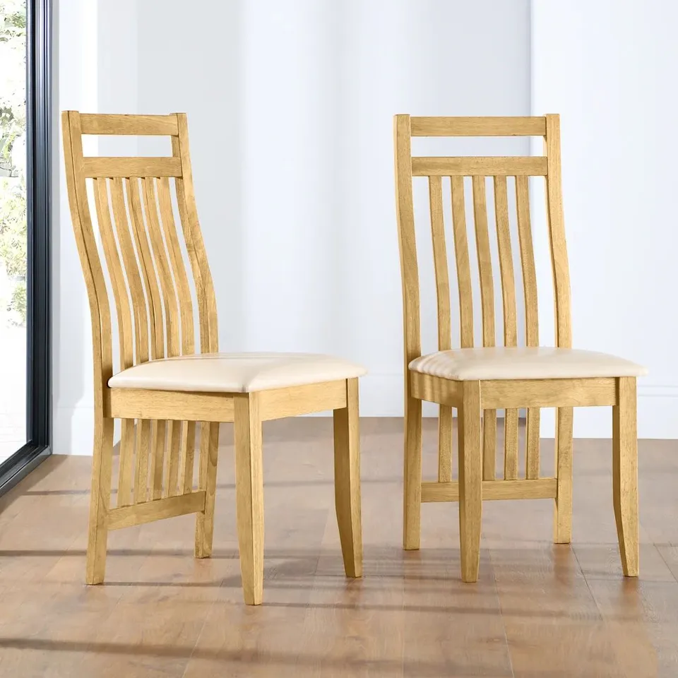 BOXED BALI DINING CHAIR, IVORY CLASSIC FAUX LEATHER & NATURAL OAK FINISHED SOLID HARDWOOD (1 BOX)