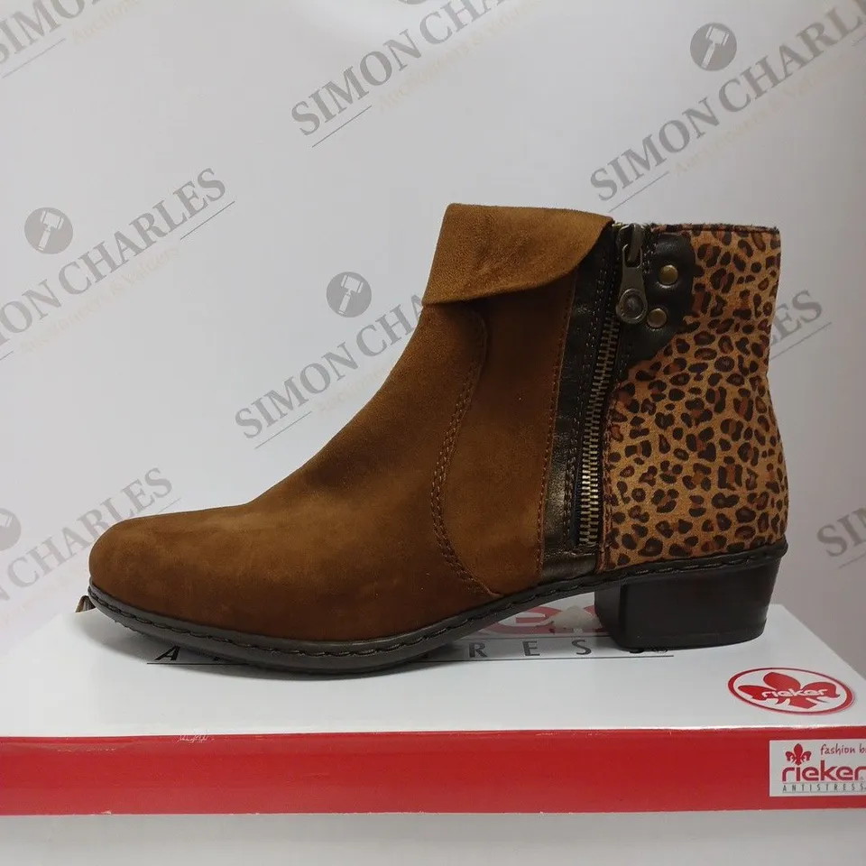 BOXED RIEKER CUFF ANKLE BOOTS, TAN - SIZE 7.5