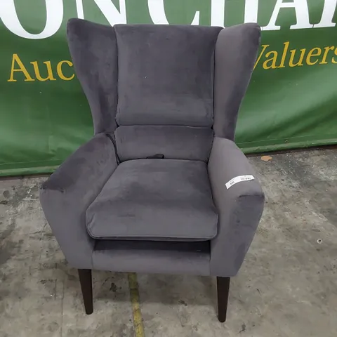 QUALITY BRITISH MADE LOUNGE Co WINGED BACK EASY CHAIR GREY PLUSH FABRIC