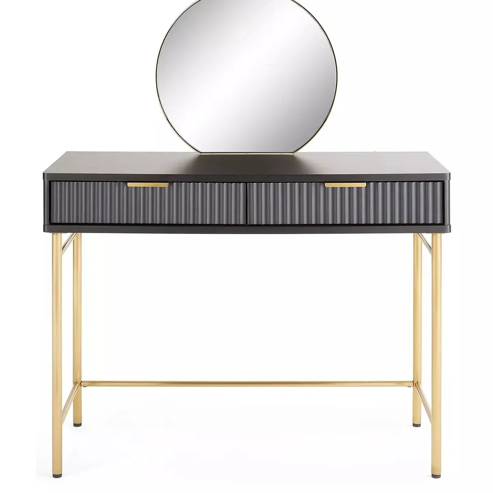 CORA DRESSING TABLE AND MIRROR SET - BLACK/BRASS - COLLECTION ONLY 