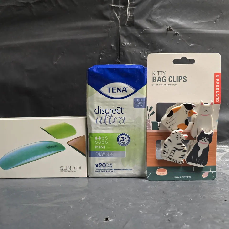 APPROXIMATELY 12 ASSORTED COSMETIC PRODUCTS TO INCLUDE TENA, NAIL LAMP, ETC