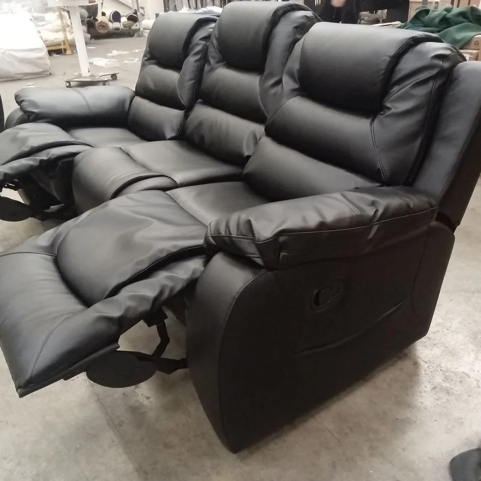 VANCOUVER 3 SEATER MANUAL RECLINER SOFA, BLACK PREMIUM FAUX LEATHER