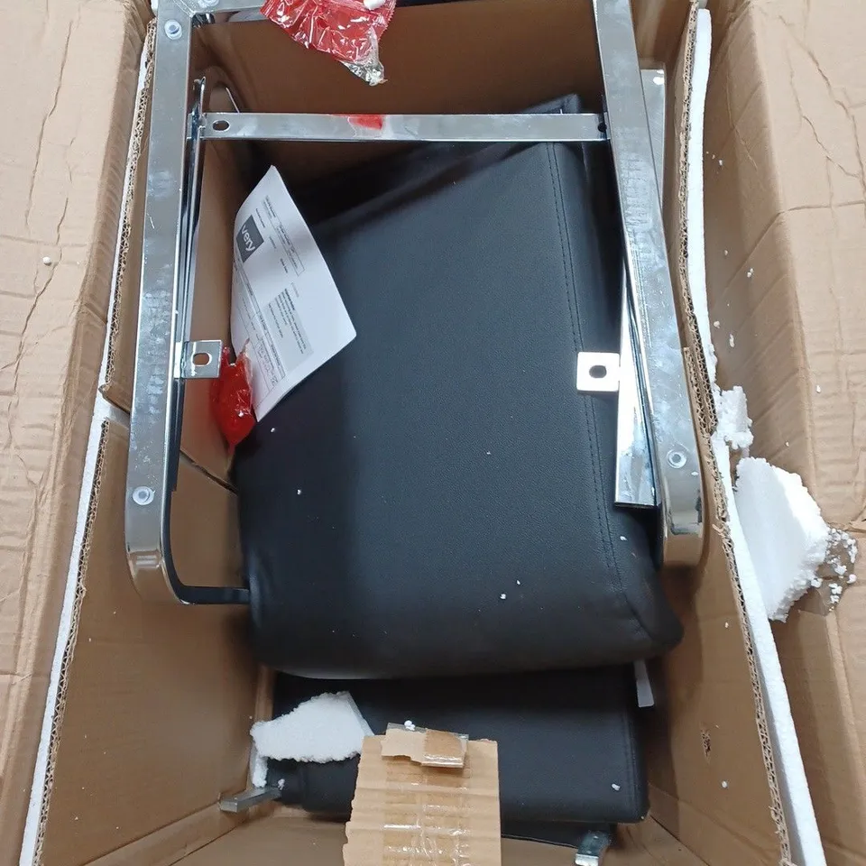 BOXED PAIR OF JET BLACK FAUX LEATHER CHAIRS (1 BOX) RRP £149