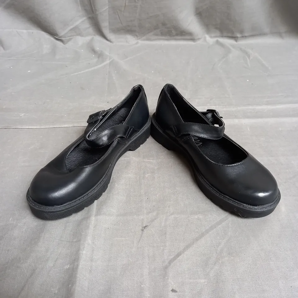BOX OF 7 PAIRS OF GIRLS SCHOOL SHOES IN BLACK- VARIOUS SIZES