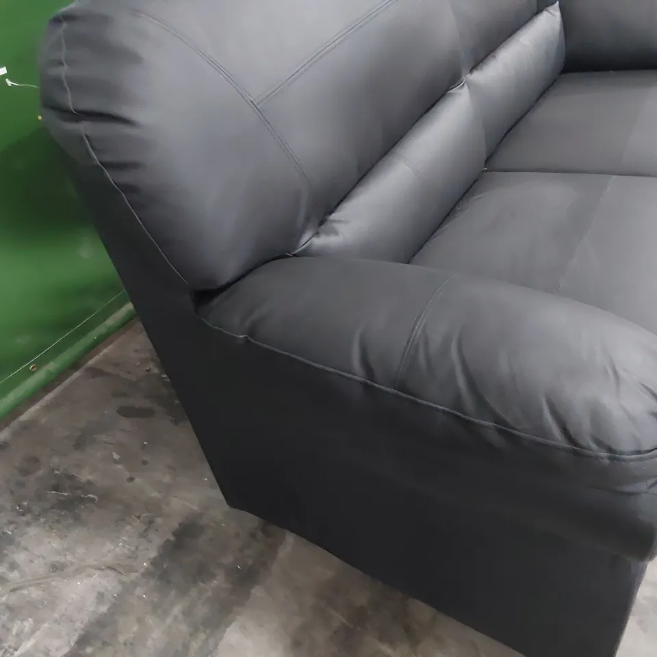 DESIGNER THREE SEATER SOFA BLACK FAUX LEATHER 
