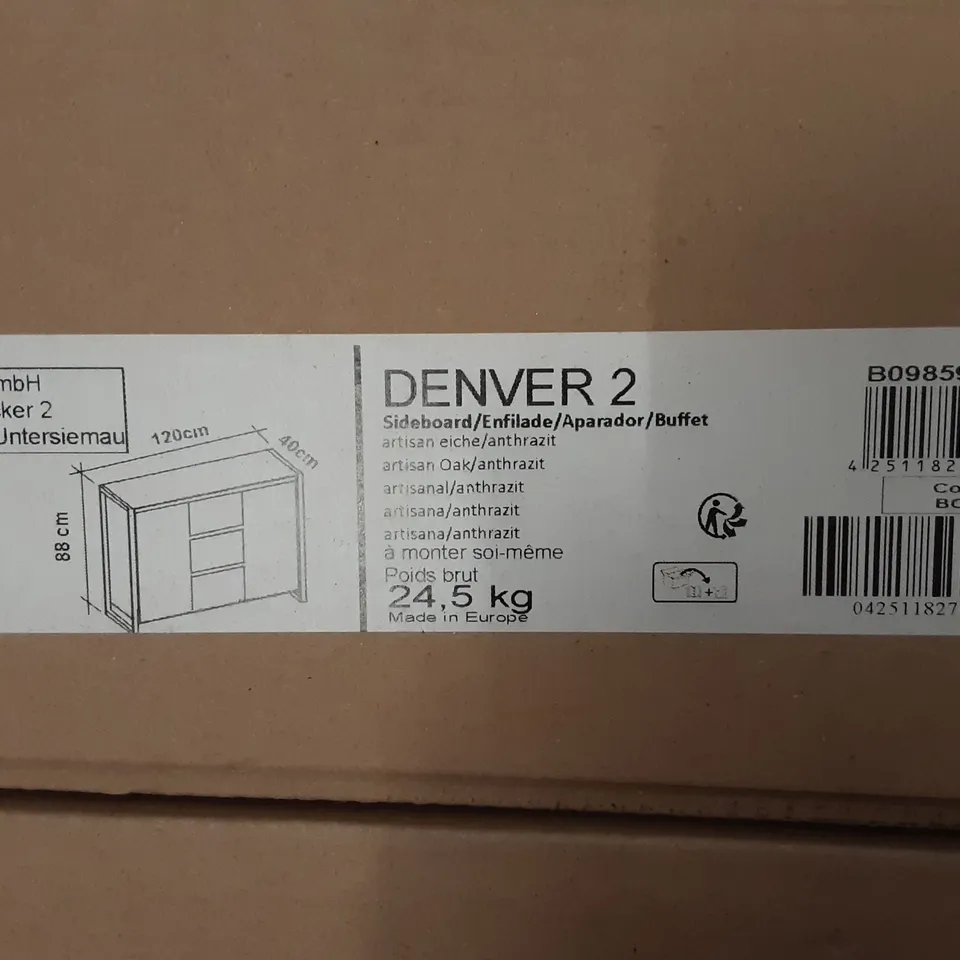 BOXED DESIGNER DENVER 2 SIDEBOARD CABINET IN ANTHRACITE/ ARTISAN OAK H: 88 - L: 120 - D: 40 CM ( 2 boxes )