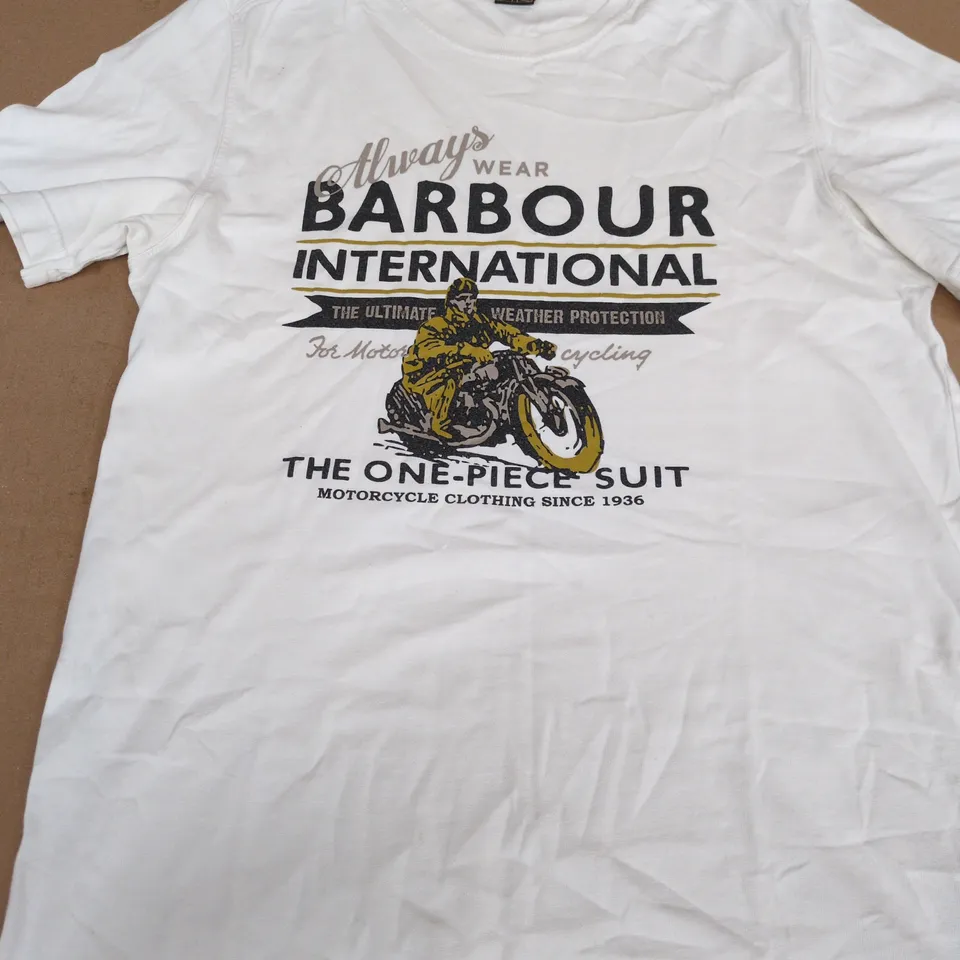 BARBOUR INTERNATIONAL WHITE T-SHIRT, SIZE S (MEN'S)