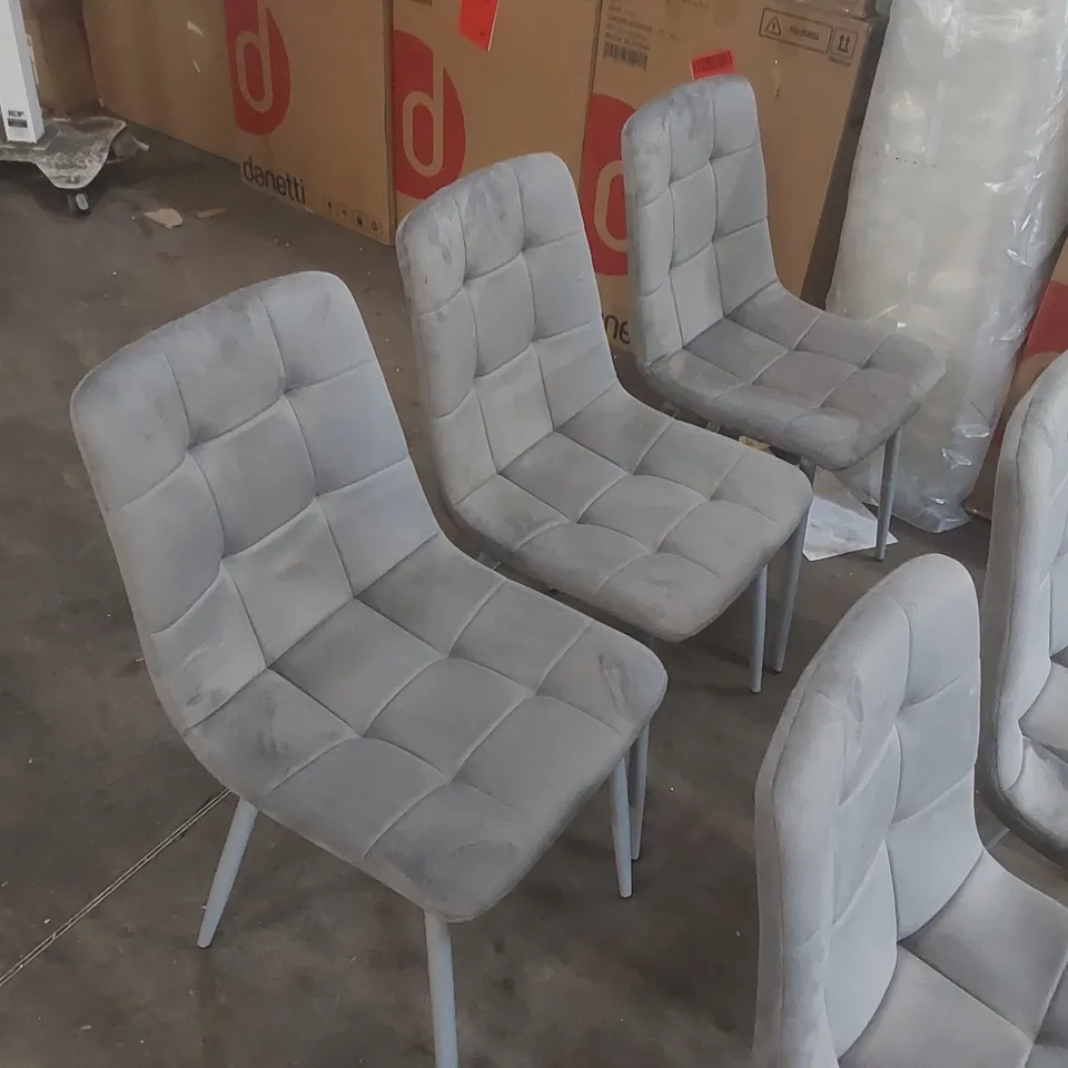 SET OF 6x DESIGNER GREY VELVET UPHOLSTERED DINING CHAIRS