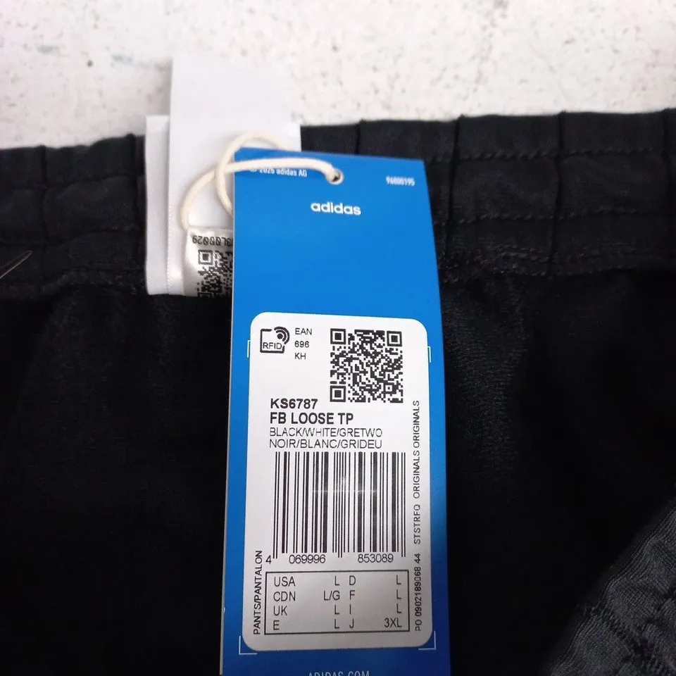 ADIDAS BLACK TRACK PANTS WITH WHITE STRIPES – UK L (MEN'S)