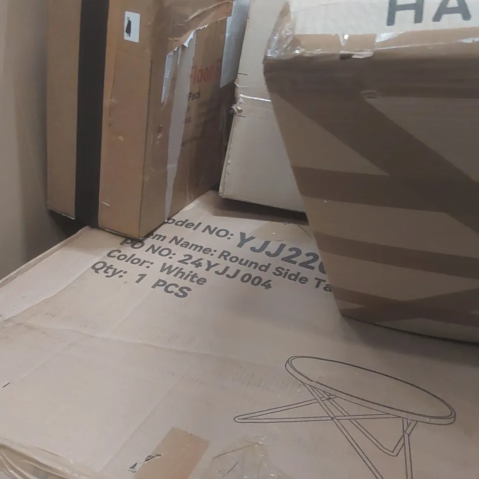 PALLET CONTAINING A LARGE QUANTITY OF ASSORTED ITEMS INCLUDING: DISTILLER, FLOOR FAN, ROUND SIDE TABLE ECT