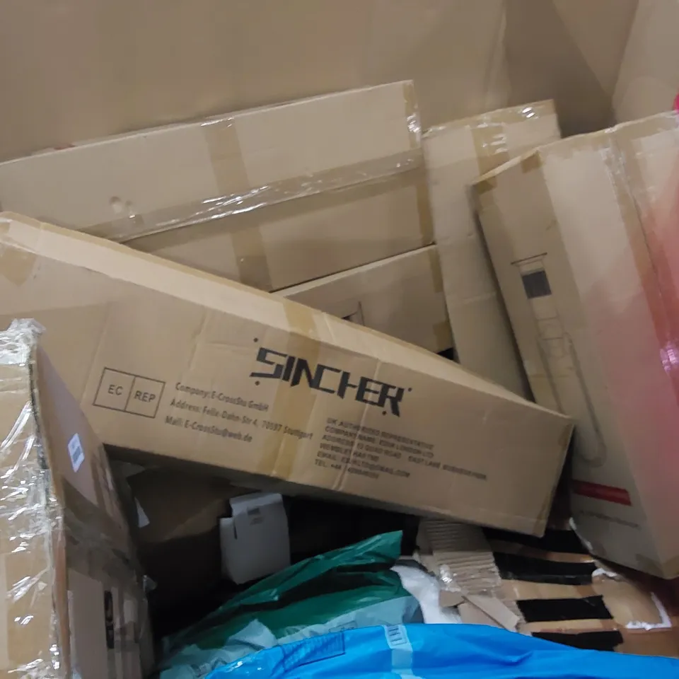 PALLET OF ASSORTED ITEMS INCLUDING: BLADELESS PURIFIER & HEATER FANS, HOLLYWOOD MIRROR, WEIGHED BLANKET, TOILET SEAT, ARTIFICIAL TREE