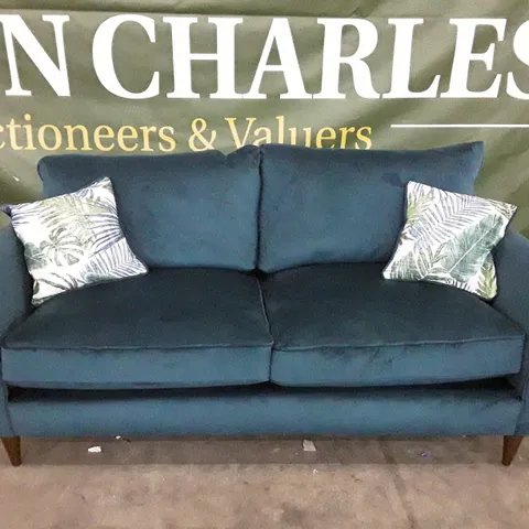 QUALITY DESIGNER PASHA HIGH BACK 2 SEATER SOFA - TEAL FABRIC