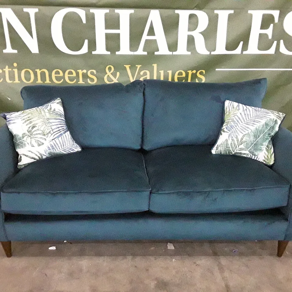 QUALITY DESIGNER PASHA HIGH BACK 2 SEATER SOFA - TEAL FABRIC