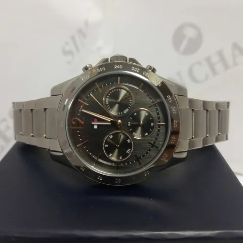TOMMY HILFIGER HAVEN GUNMETAL STAINLESS STEEL GREY SUNRAY DIAL LADIES WATCH