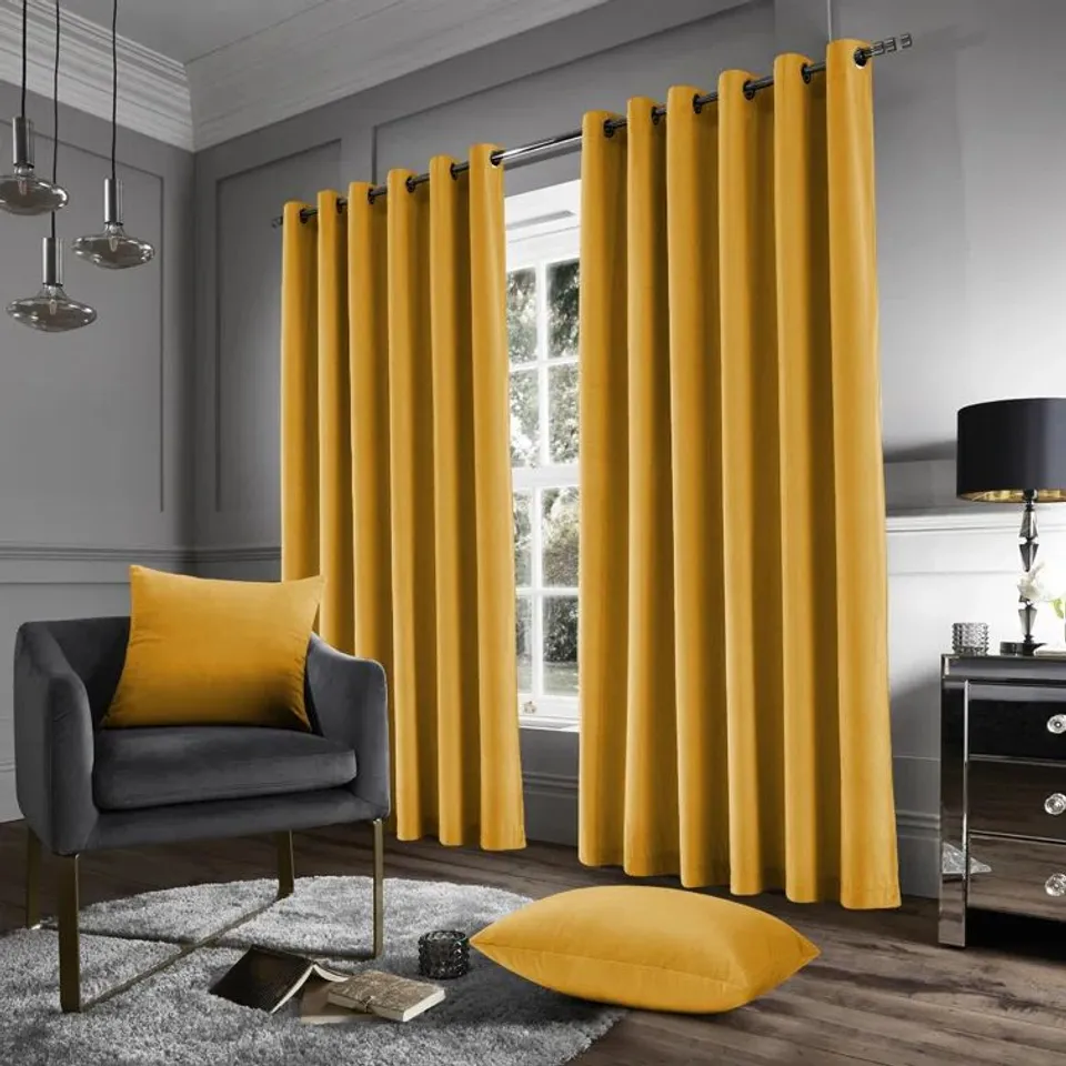 STOCKHOLME HEAVY CRUSHED VELVET EYELET CURTAINS GOLD ( NO SIZE SPECIFIED)