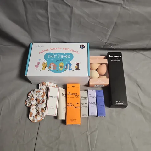 APPROXIMATEY 20 ASSORTED HEALTH AND BEAUTY PRODUCTS TO INCLUDE - HOLY GELS NAIL & CUTICLE OIL - BARE NUTS HAIR REMOVAL CREAM - AKT DEODORANT BALM - ETC