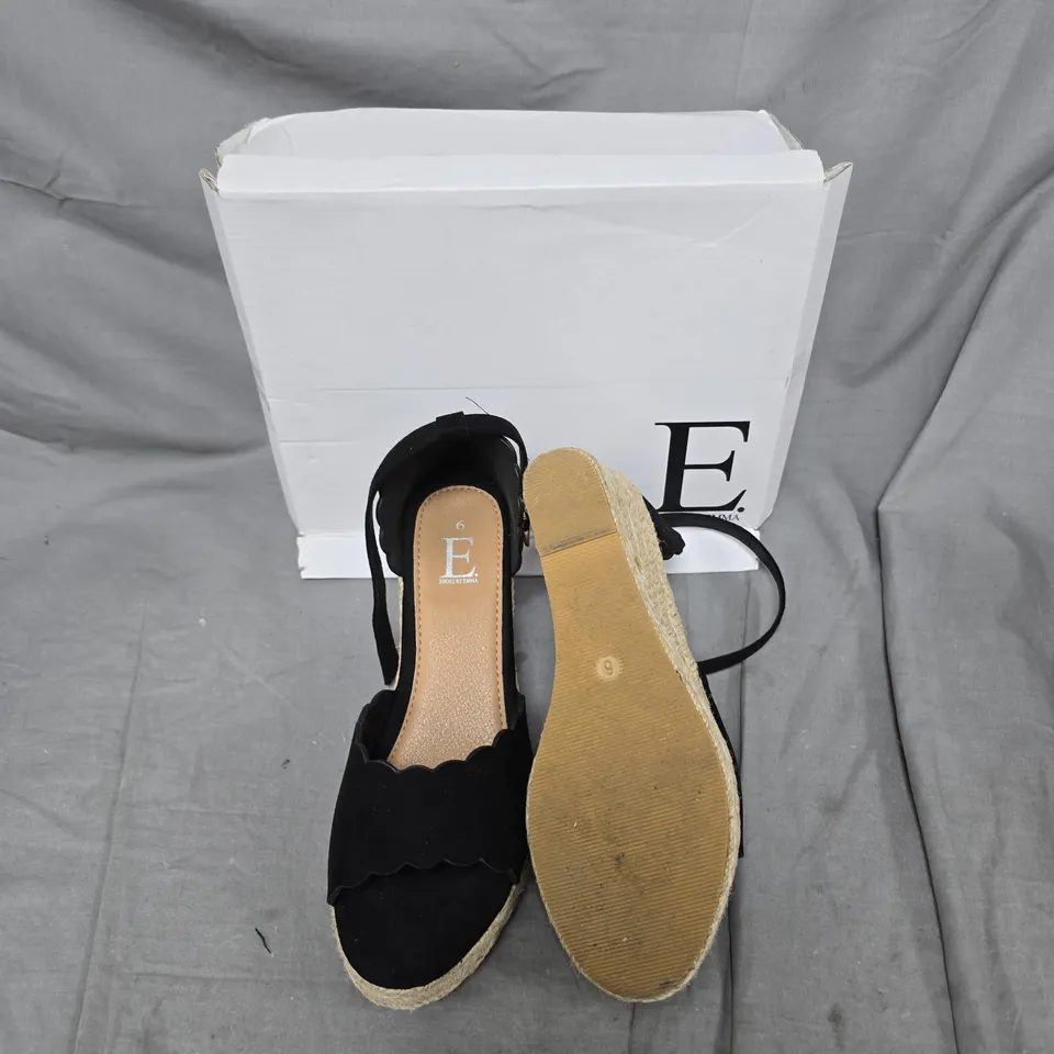 E SHOES BY EMMA WOMEN'S BLACK ESPADRILLE WEDGE SANDALS – UK 6