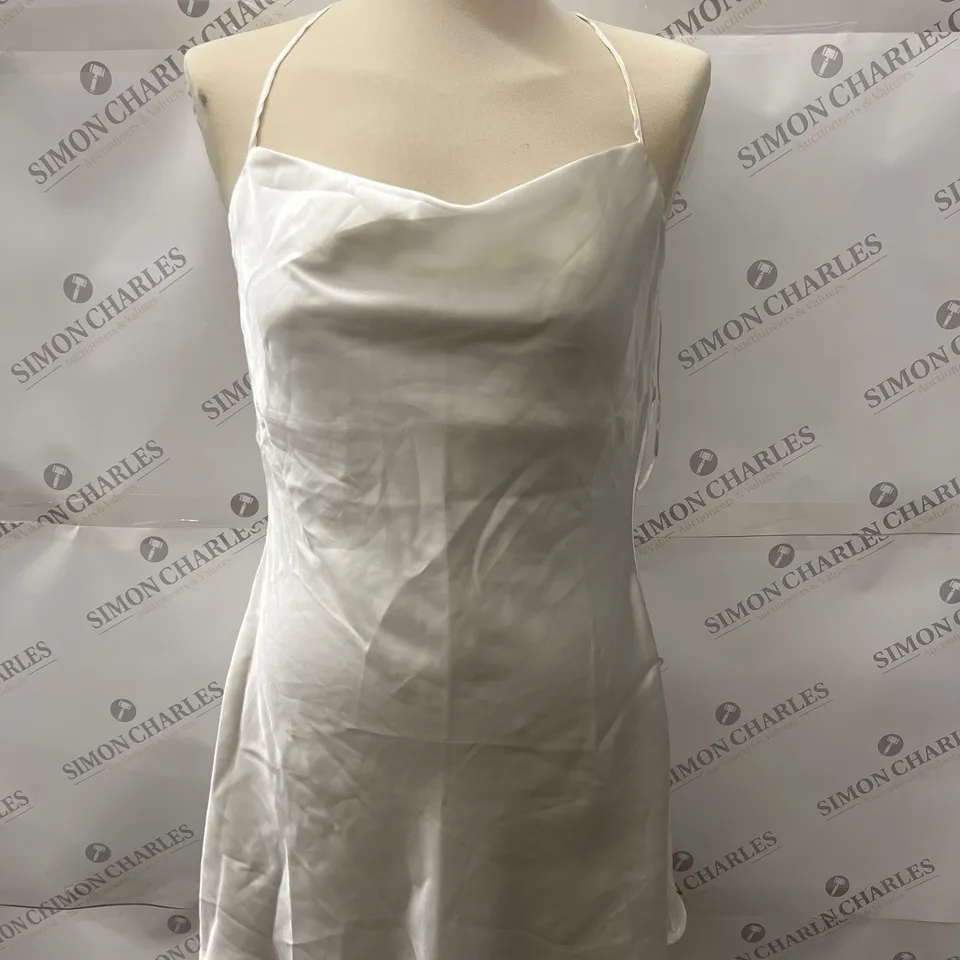 HOLLISTER SATIN COWL-NECK MINI DRESS IN WHITE SIZE M-SHORT