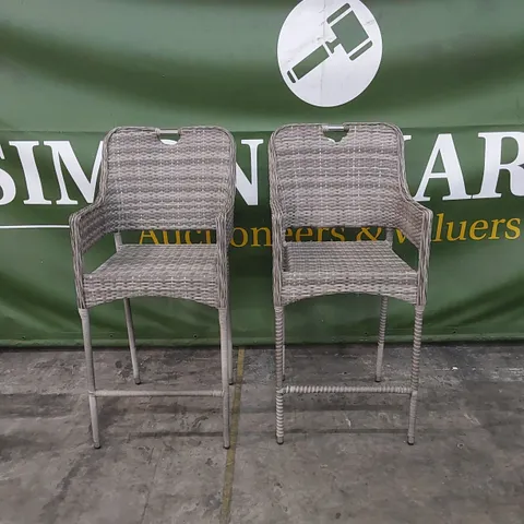 PAIR OF PORTO RATTAN PATIO BAR STOOLS IN GREY