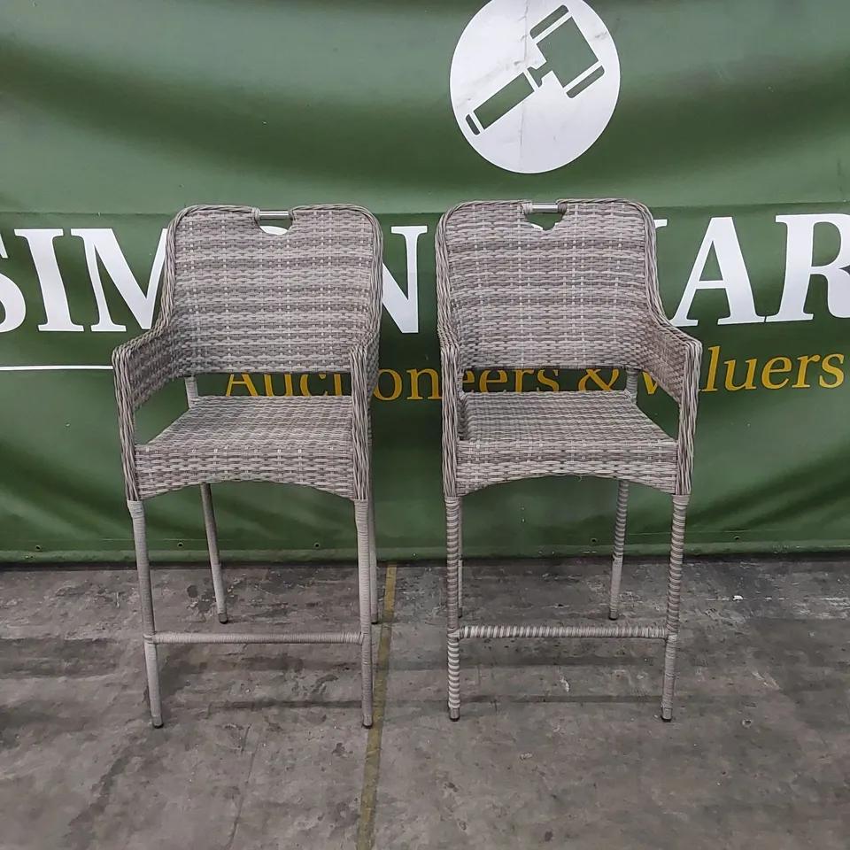 PAIR OF PORTO RATTAN PATIO BAR STOOLS IN GREY