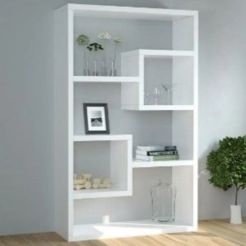 BOXED ESCALA MODERN DISPLAY SHELVING UNIT IN WHITE HIGH GLOSS (1 BOX)