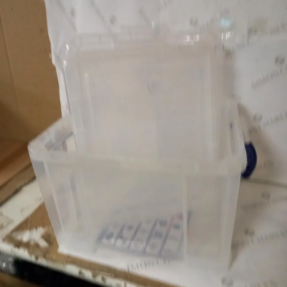 ONE CLEAR 'REALLY USEFUL' 35L BOX WITH 3 LIDS