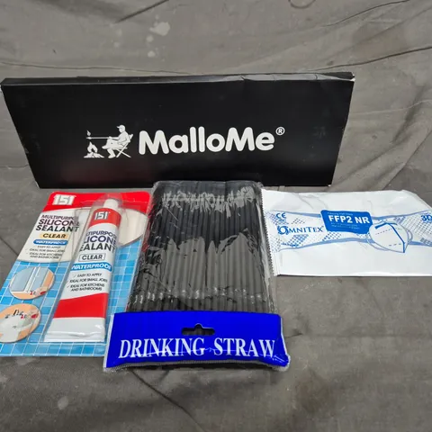 APPROXIMATELY 15 ASSORTED HOUSEHOLD ITEMS TO INCLUDE mallome marshmallow toasting kit, black plastic straws AND all purpose silicone sealant