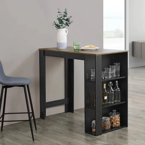 BOXED BAR TABLE BLACK WITH DARK WOOD TOP