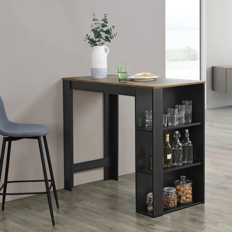 BOXED BAR TABLE BLACK WITH DARK WOOD TOP