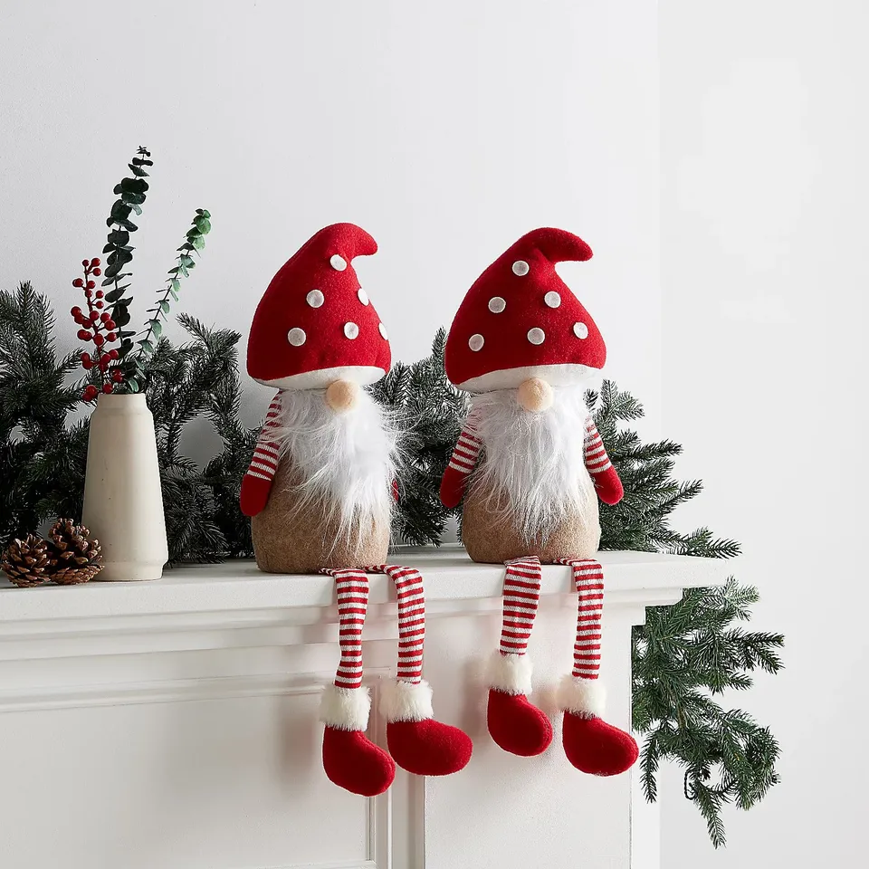 SANTA EXPRESS SET OF 2 PRE LIT MUSHROOM GONKS