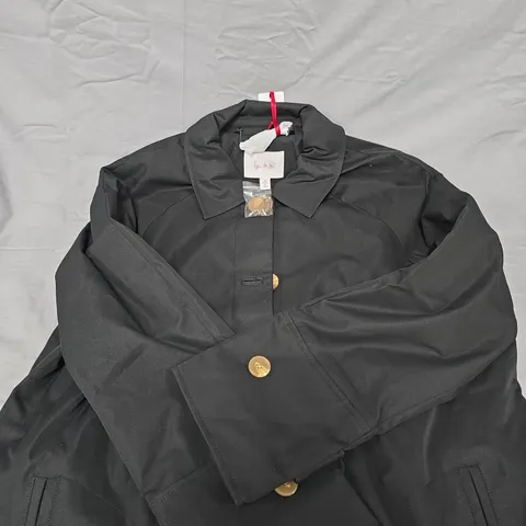 BLACK BUTTON-FRONT COAT – UK SIZE 12 