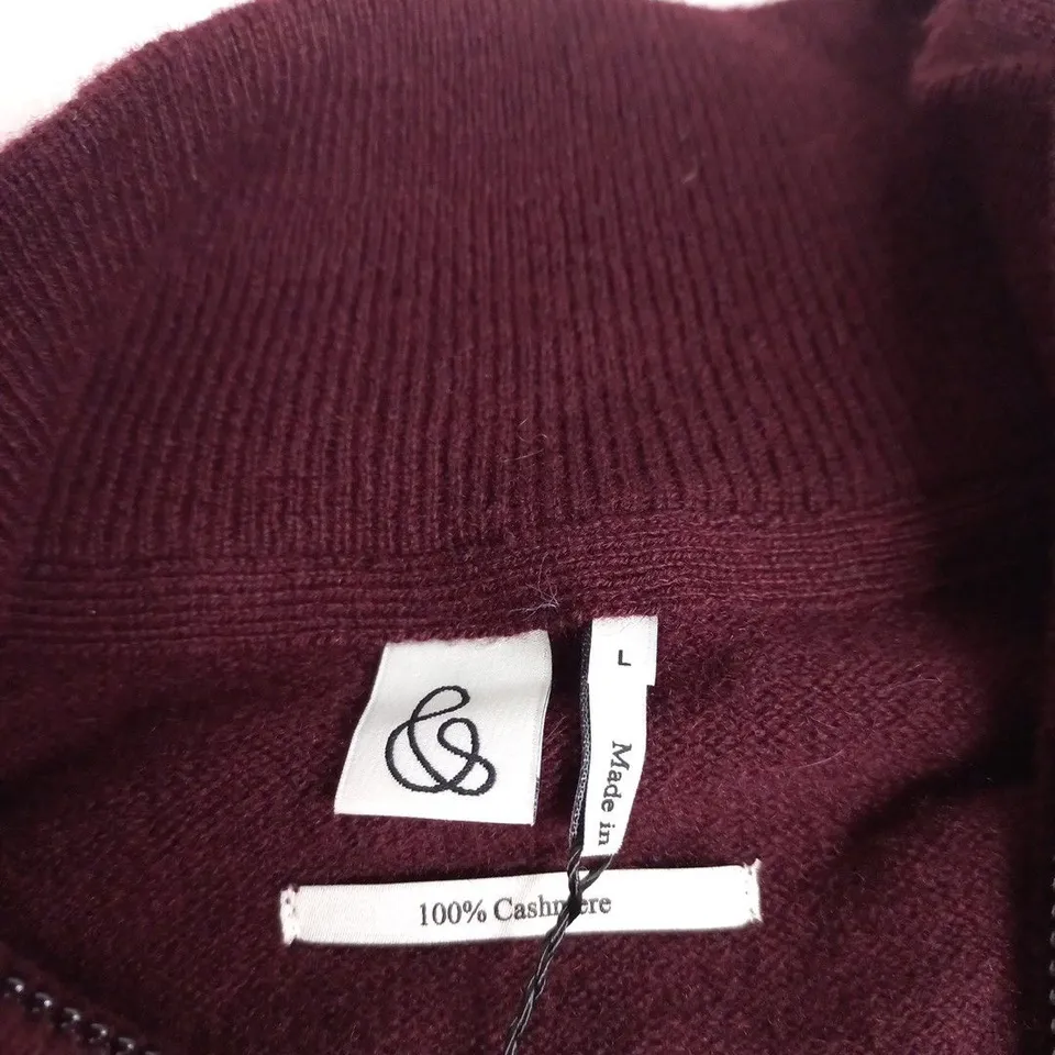RISE & FALL CASHMERE 1/4 ZIP JUMPER – OXBLOOD, UK SIZE L