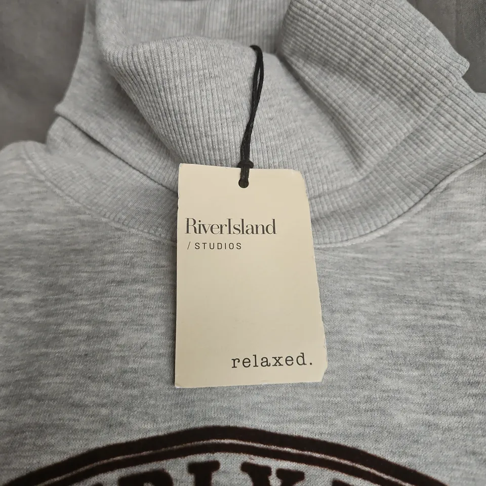 UK SIZE S RIVER ISLAND STUDIOS GREY MARL HERITAGE HOODIE – RELAXED FIT