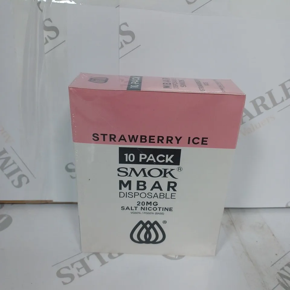 BOX OF APPROXIMATELY 10 BOXES OF STRAWBERRY ICE 10 PACK SMOK M BAR DISPOSABLE 20MG SALT NICOTINE