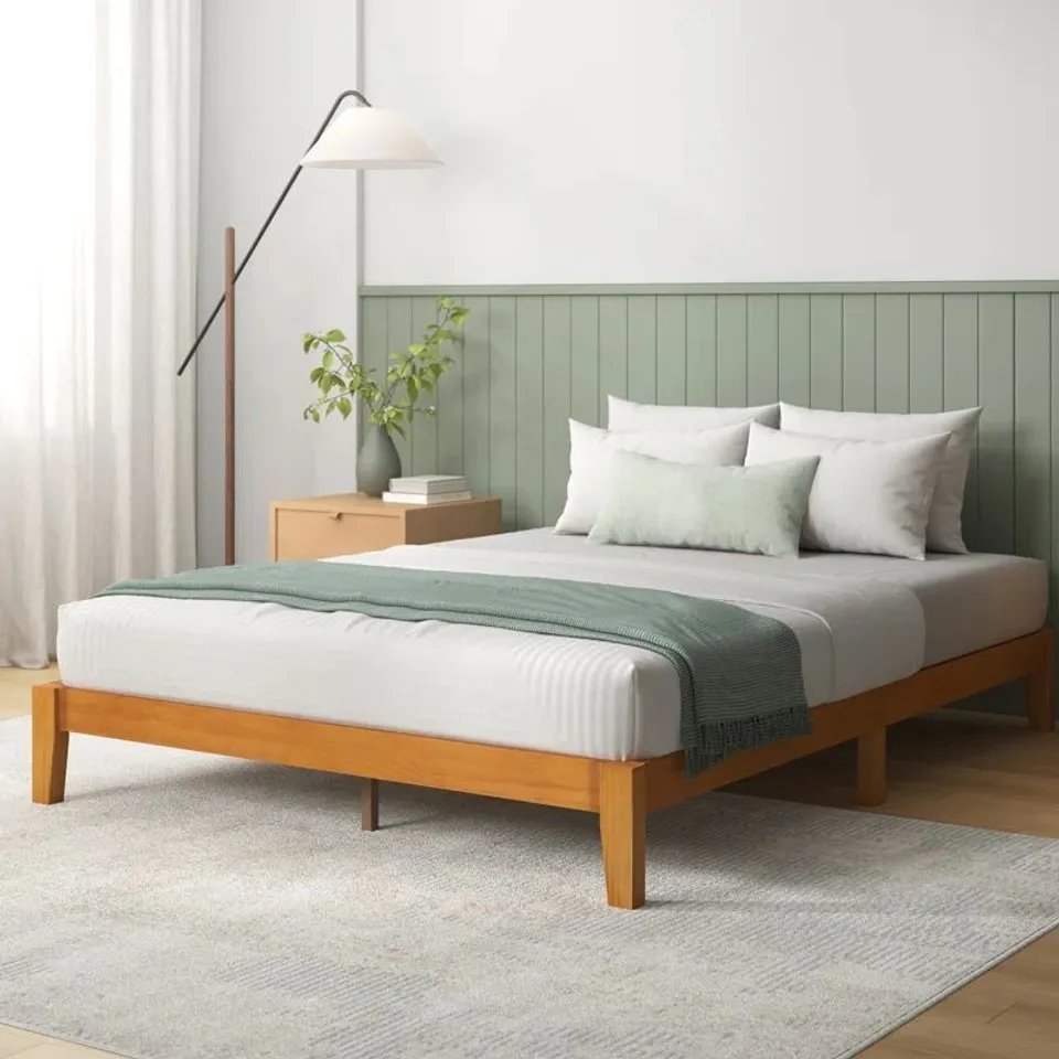 BOXED MIRABELLA DELUXE PLATFORM SOLID WOOD BED FRAME - SIZE UNSPECIFIED 