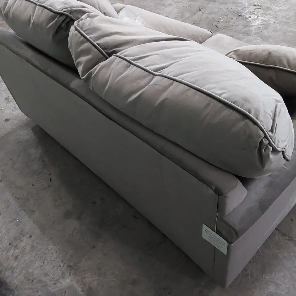 DESIGNER 2 SEATER GREY VELVET SOFA WITH CUSHIONS 