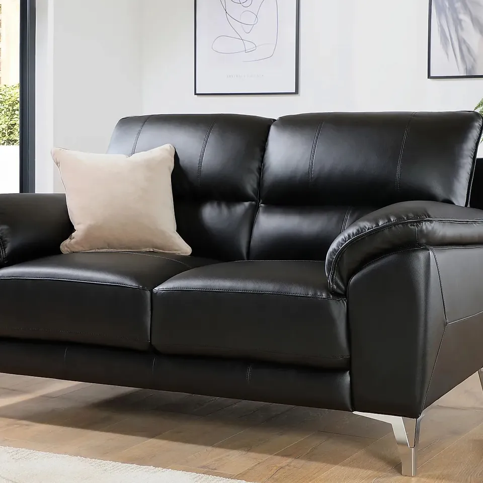 BOXED MADRID BLACK LEATHER TWO SEATER SOFA (1 BOX)