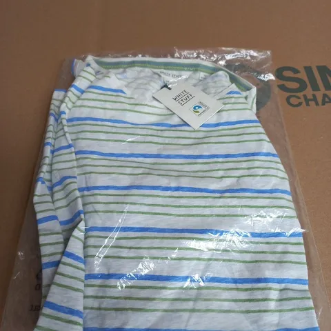 WHITE STUFF STRIPED TEE SHIRT – BLUE/GREEN STRIPES, UK 24 (EU 52, US 20)